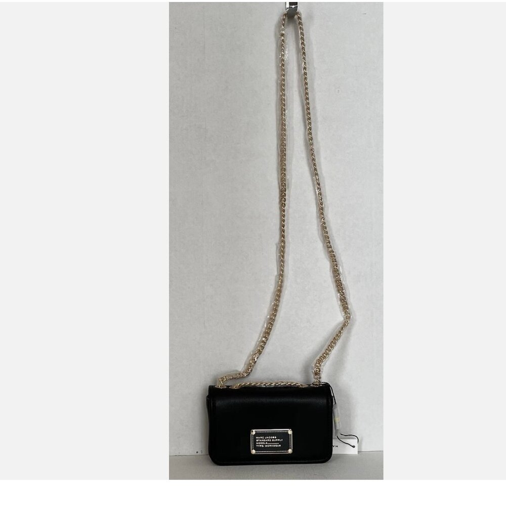 New Marc Jacobs Mini Flap Crossbody bag Smooth Leather Black with Gold Chain - Picture 5 of 5